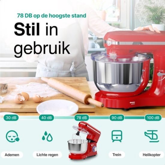 Aurixi® Mixer met mengkom - Mixer - Mixer met mengkom keukenmachine - Rood - ‎39 cm x 24 cm x 32 cm van Aurixi — afbeelding 3