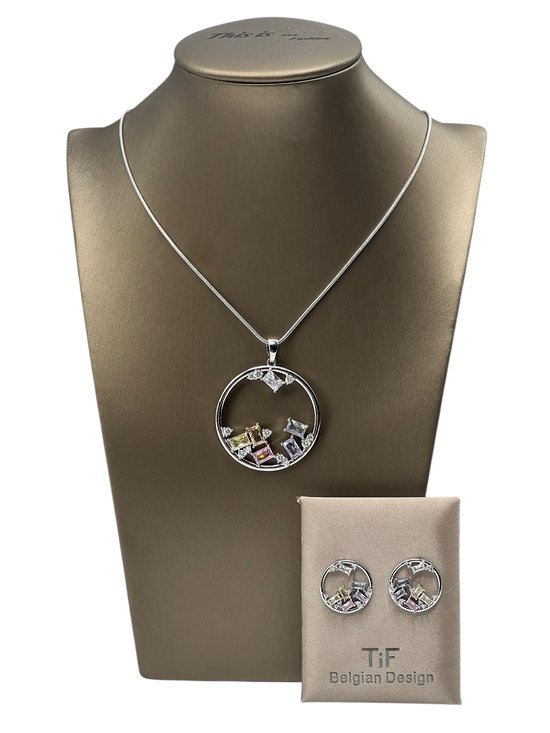 TIF - Bijoux - Parure pour femme - Collier - Boucles d’oreilles - Argent - 45 cm