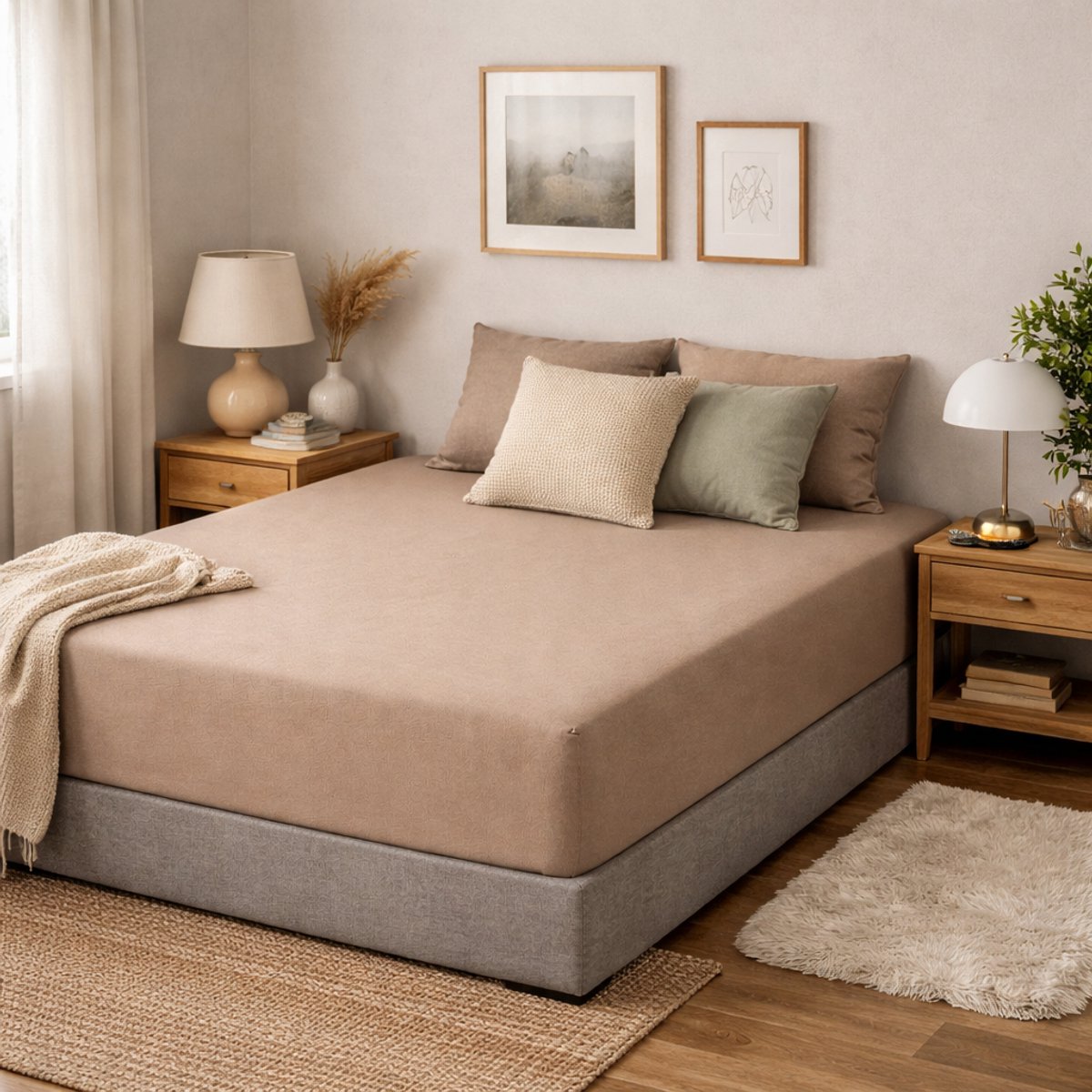 Saphira COMFORT Jersey Hoeslaken – Taupe – 160x200 cm – 30 cm Matrashoogte – 100% Katoen – 360° Elastiek Rondom – Glad & Rekbaar