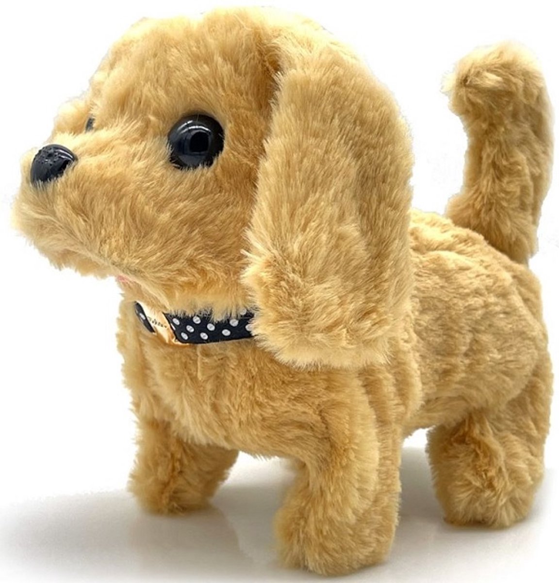 Een schattige en lieve knuffel waar geluid uitkomt! Doe een batterij in het hondje en zet hem neer, dan loopt de hond vanzelf weg! Dit hondje is 15cm hoog. Leuk om voor jezelf te kopen of om cadeau te geven aan iemand.