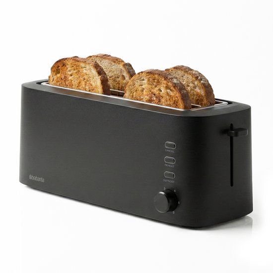 Brabantia Broodrooster - Lange Sleuven - 4 Sneetjes - 8 Roosterstanden - 1630 watt - Toaster met Snoeropbergruimte - BBEK1028