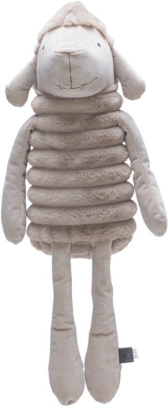 Beige schaap knuffel met ribbelpatroon op het lichaam en lange poten.