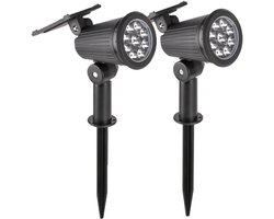 ANMI® Set van 2 Solar Tuinspots - 9 LED Warm Wit - 3 Lichtstanden - Verstelbare Buiten Spot - Automatisch Aan Uit - Voor Tuin Oprit Pad Bomen