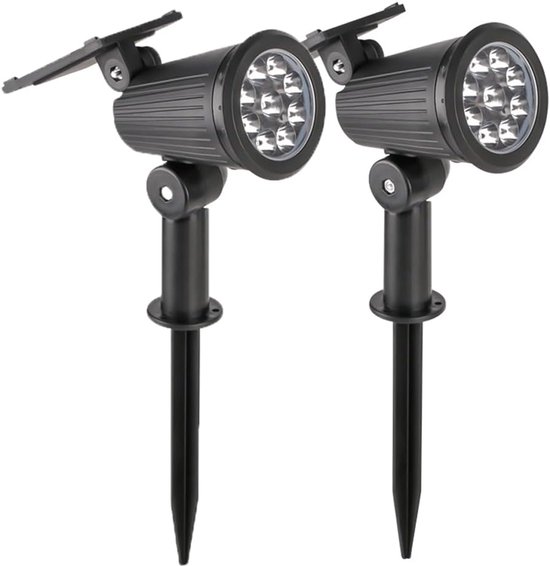 ANMI® Set van 2 Solar Tuinspots - 9 LED Warm Wit - 3 Lichtstanden - Verstelbare Buiten Spot - Automatisch Aan Uit - Voor Tuin Oprit Pad Bomen