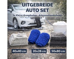 By Alejna - Auto was set - Auto droogdoeken set - 1 keer droogdoek 50x80cm 1200gsm - 5 keer 40x40cm doeken - Washandschoen 20x28cm