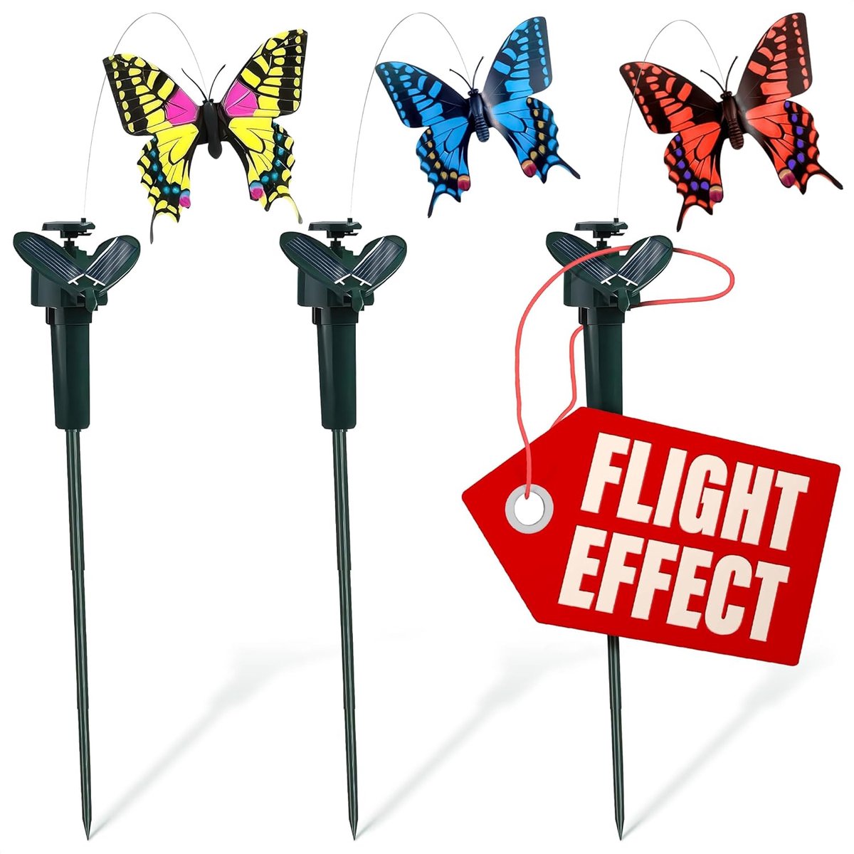 ANMI® Solar Vlinder Tuinstekers - Bewegende Vlinders op Zonne-energie - Fluttering Butterfly Decoratie voor Buiten - Waterdicht - 3 Stuks - Kleur Willekeurig