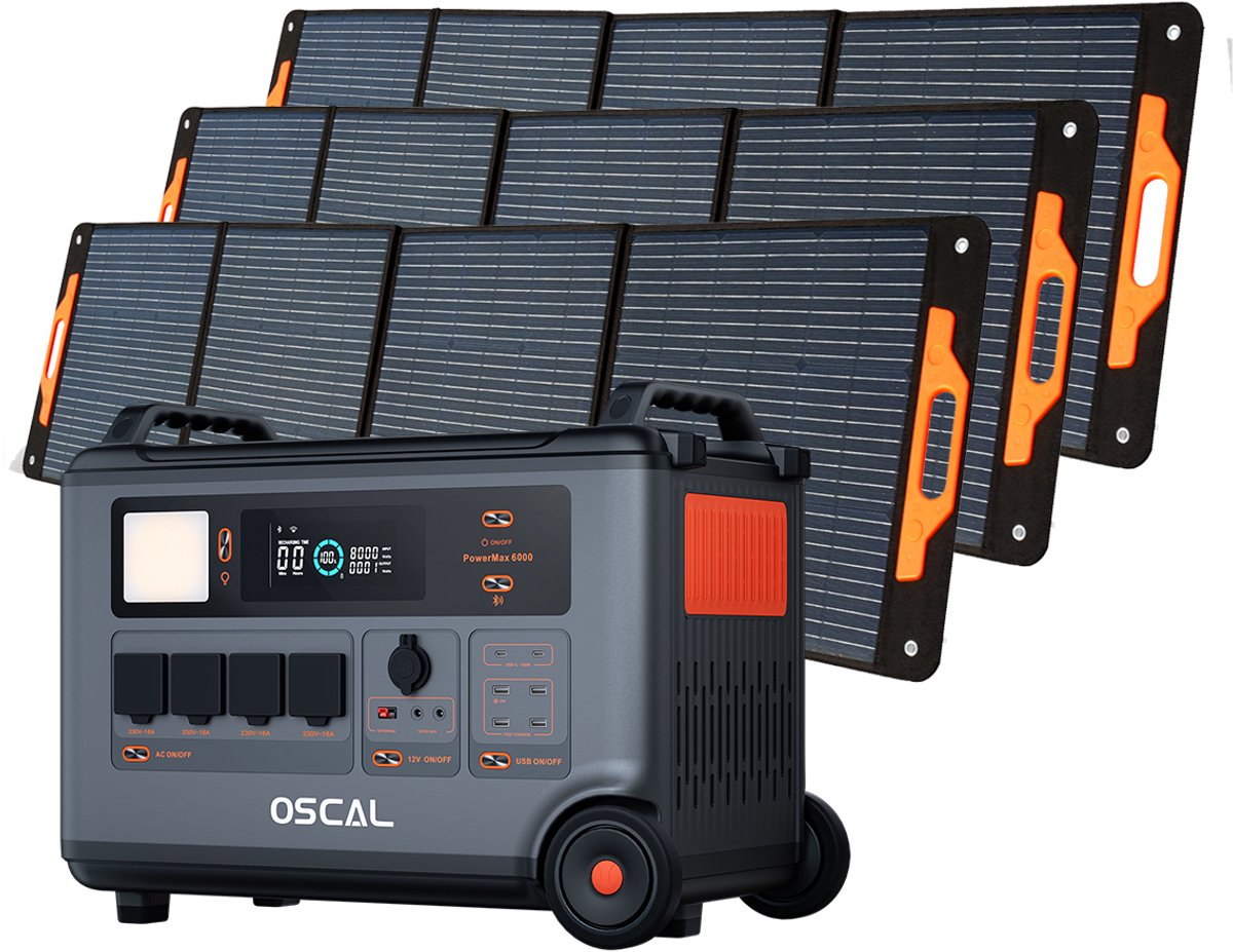 OSCAL PowerMax 6000 - Draagbaar Power Station - 3600Wh - 3x 200W Zonnepaneel