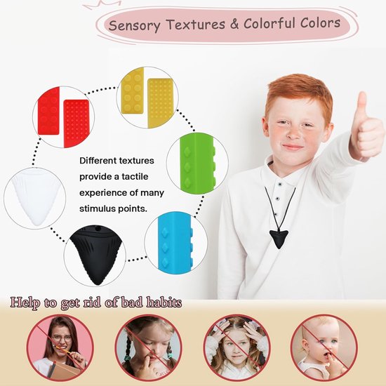 OUYLAF kouwketting voor kinderen - Bijtketting Kauwketting - bijtketting meisjes - bijtketting jongen - kauwsieraad - bijtketting autisme - 6 -delige - voor jongens en meisjes met autisme, ADHD, sensorische verwerkingsstoornis (SPD) van Merkloos — afbeelding 4
