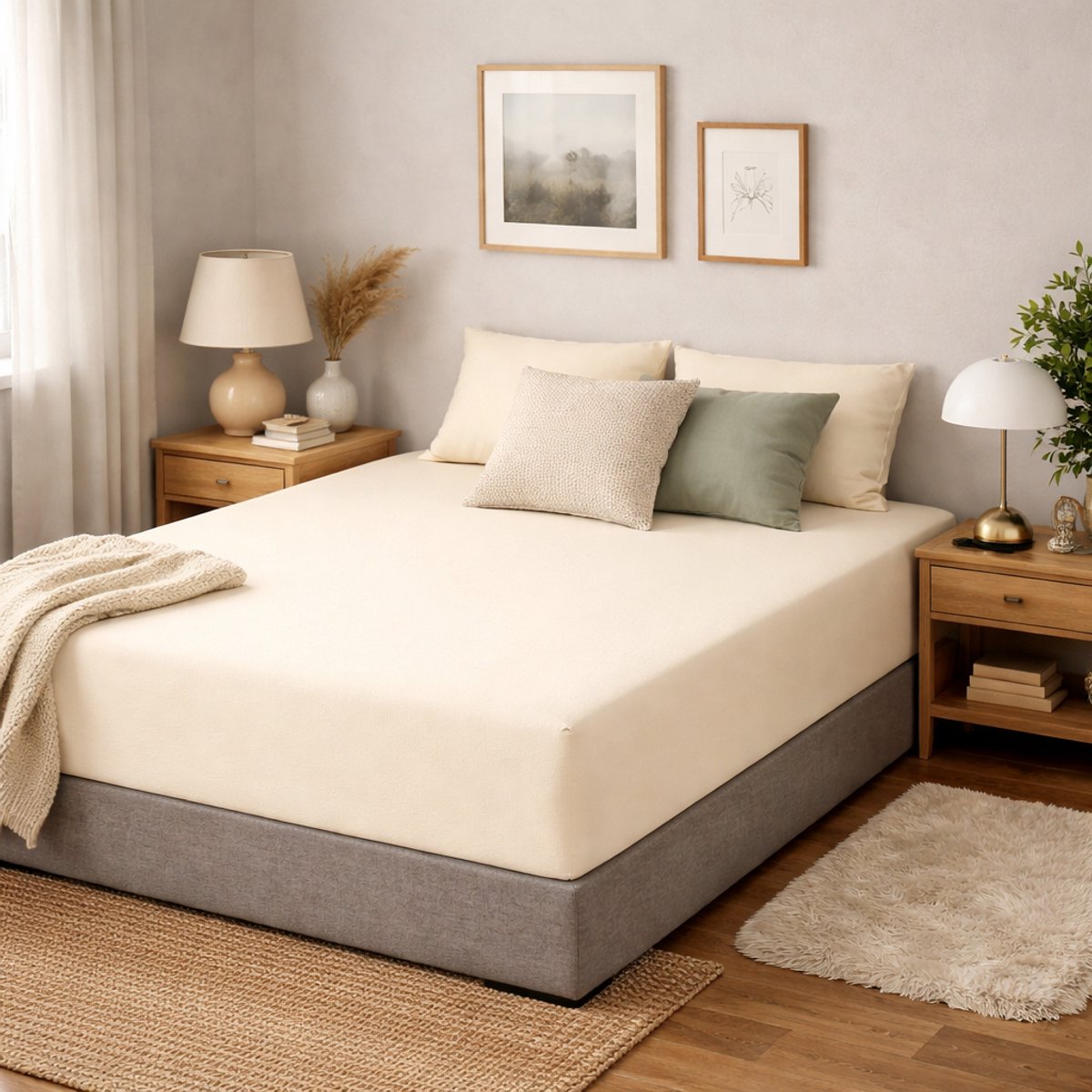 Saphira COMFORT Jersey Hoeslaken – Creme – 180x200 cm – 30 cm Matrashoogte – 100% Katoen – 360° Elastiek Rondom – Glad & Rekbaar