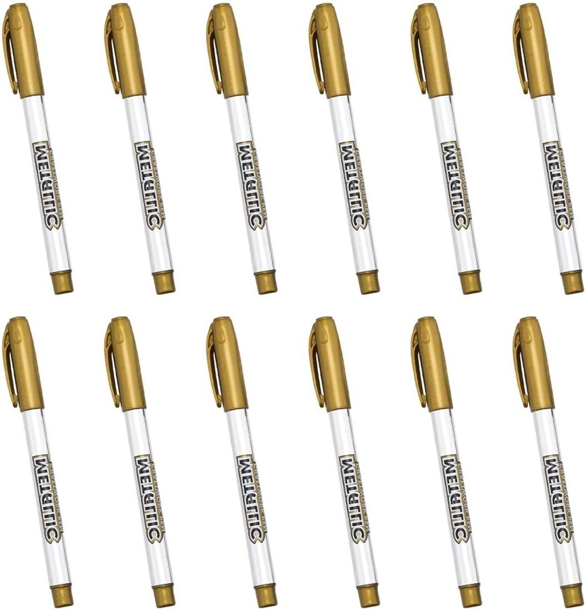 Metallic Markers - Glanzende permanente markers voor kaarten, schilderen en DIY, 12 stuks met goud inktpatroon