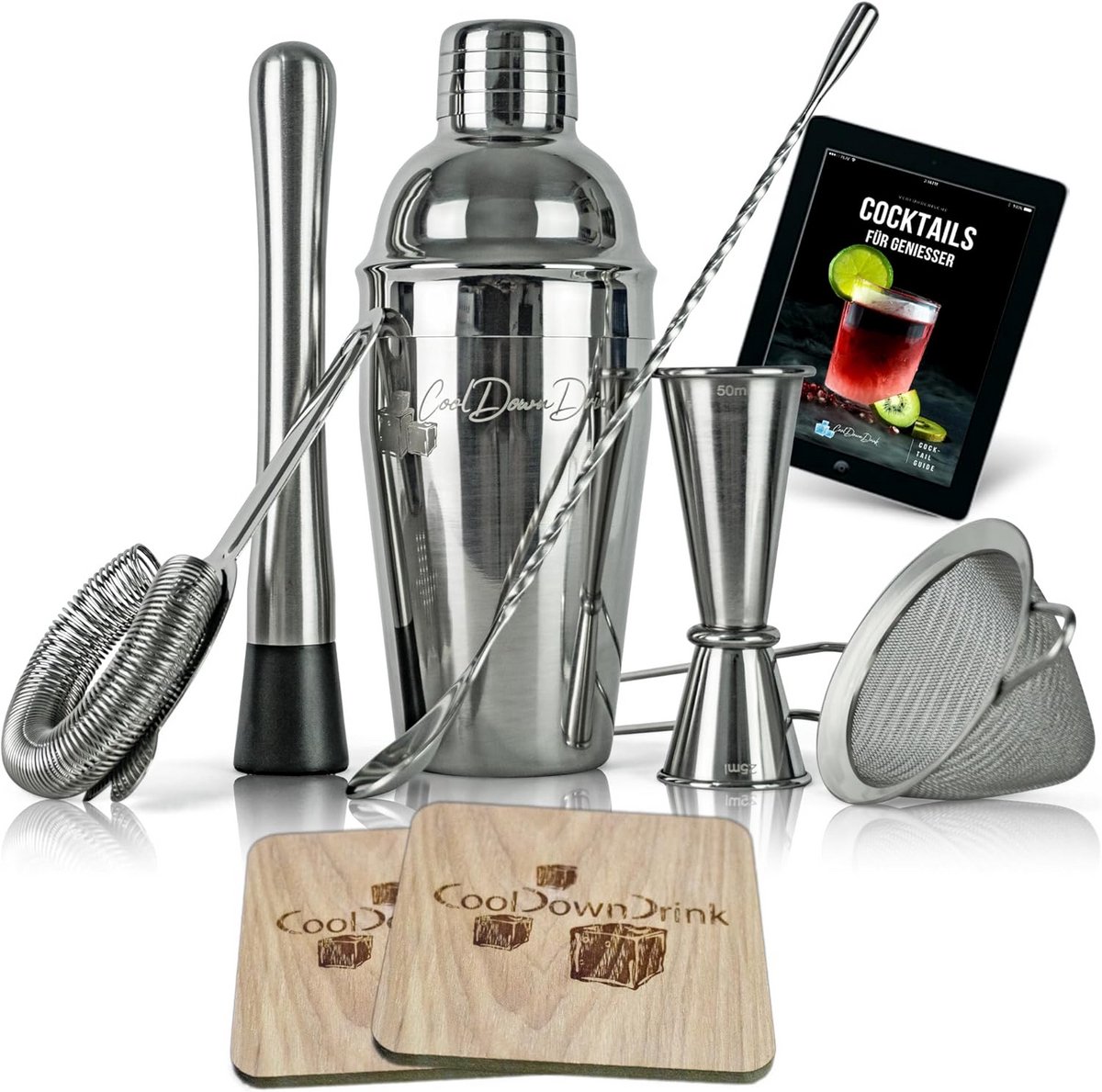 Professionele 8-delige Cocktailshaker Set van Roestvrij Staal met Receptenboek