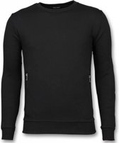 Casual Crewneck - Buttons Trui - Zwart