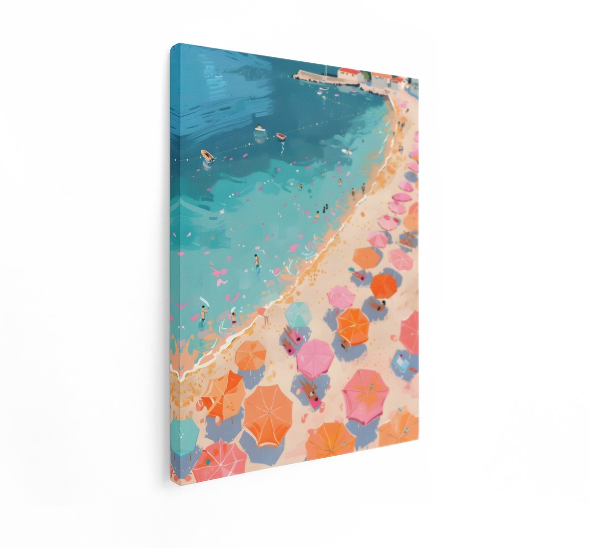 Artaza Canvas Schilderij Strand - 90x120 cm - Wanddecoratie Zee - Muurdecoratie Parasols -
