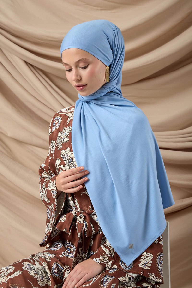 SILK HOME Babyblauw Premium Jersey Sjaal- Hoofddoek - Hoofddeksel - Hijab