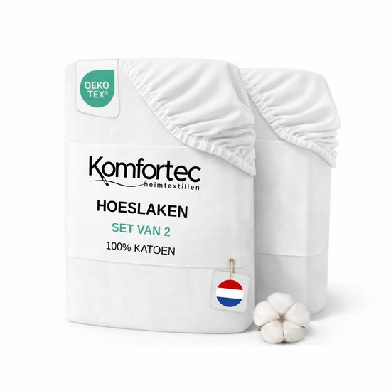 Komfortec Jersey Stretch 2-delige Hoeslaken Set 90x200 cm, Dubbelpak, 23 cm Matrasdikte, Rondom Elastiek, 100% Katoen, Wit
