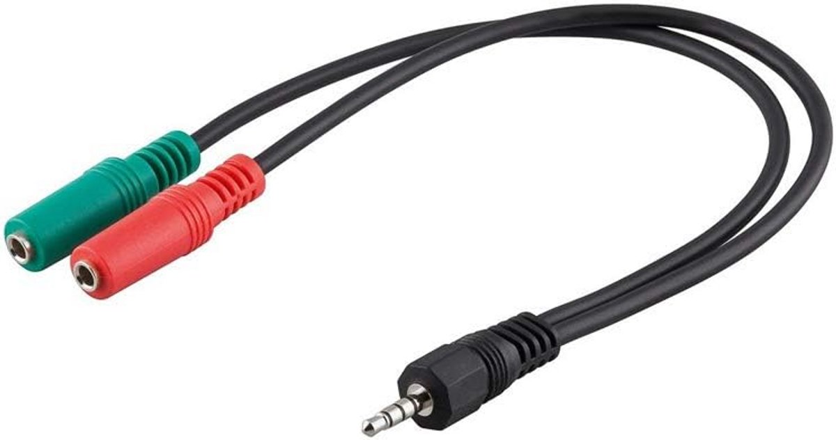 Hoofdtelefoon splitter adapter 4-polig naar 2x 3-polig 3,5 mm AUX zwart
