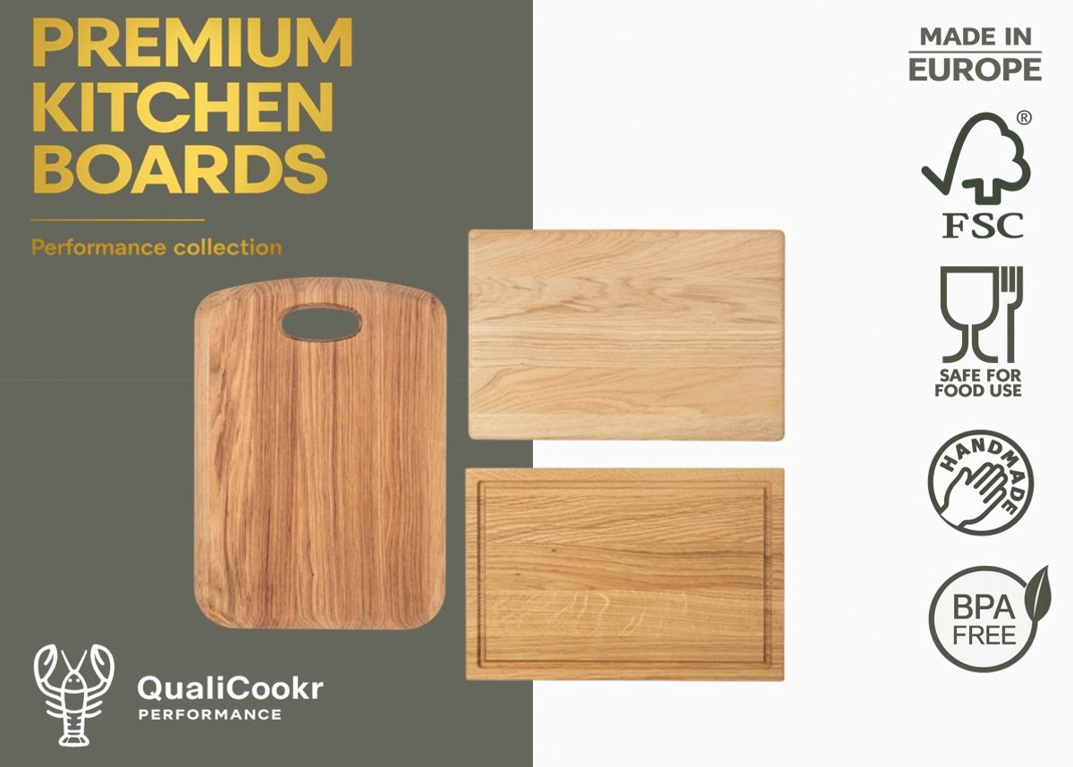 QualiCookr | Eiken Serveerboard Set (3pcs) | Borrelplank | Kaasplank | Tapasplank | Serveerplank | Hapjesplank | Snijplank