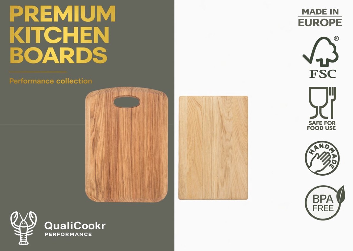 QualiCookr | Eiken Serveerboard SET 340x240x20MM + 300x200x15MM | Borrelplank | Kaasplank | Tapasplank | Serveerplank | Hapjesplank | Snijplank