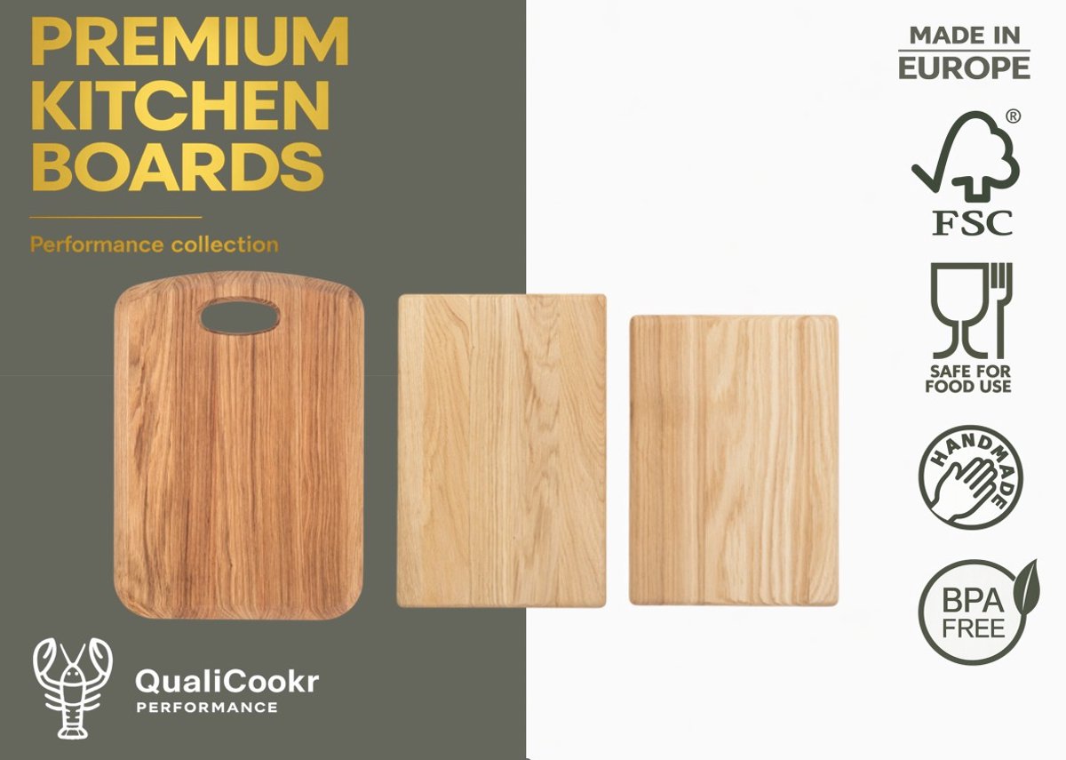 QualiCookr Eiken Serveerboard SET 340x240x20MM + 300x200x15MM + 250x180x15MM | Borrelplank