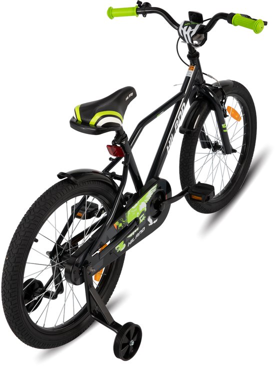Hiland Stoere Jongensfiets - 20 Inch - Met Zijwieltjes & Standaard - Handrem & Terugtraprem - Zwart/Groen - Geschikt voor buitenactiviteiten in de lente van Hiland — afbeelding 3