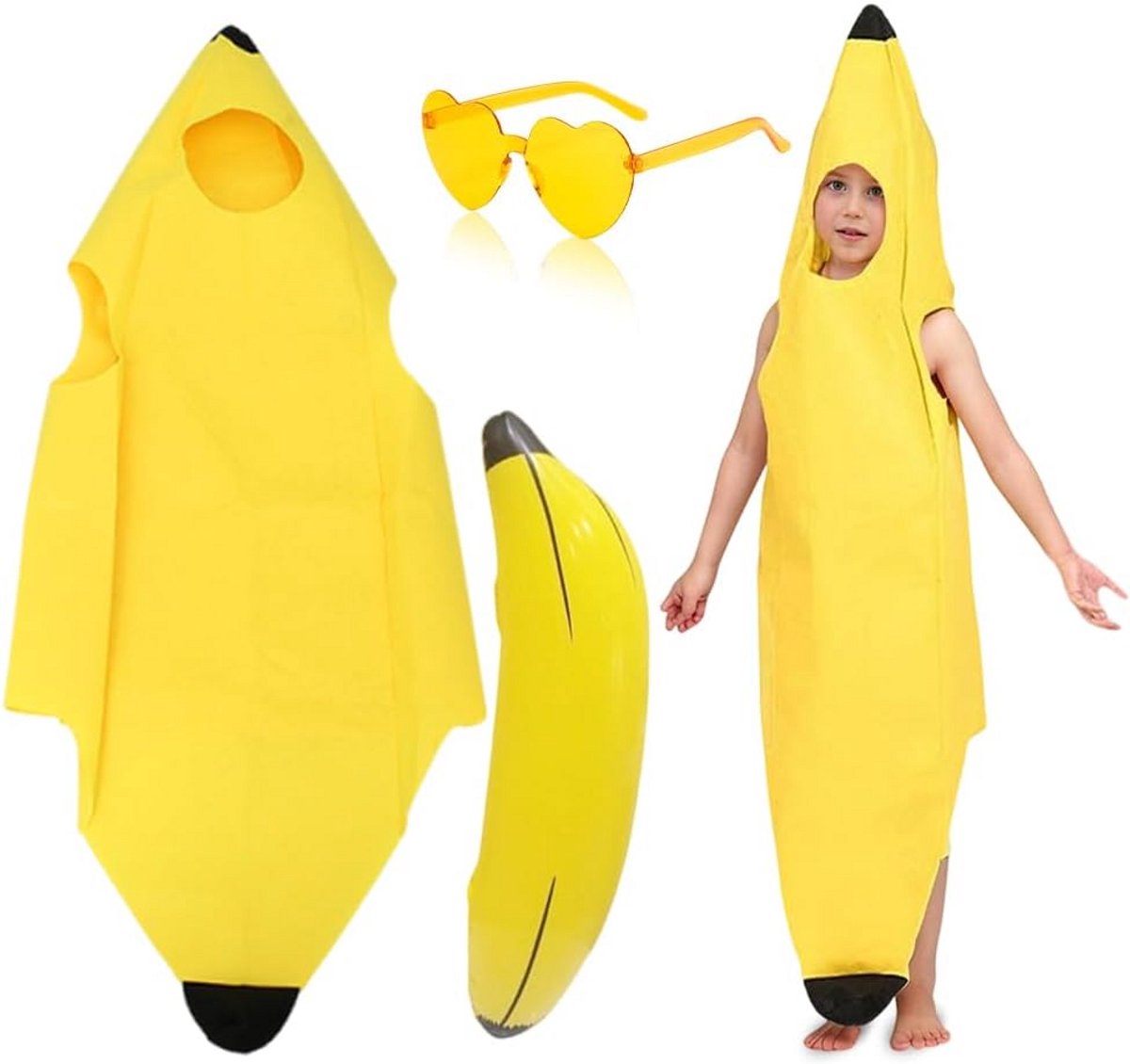 Grappig Bananen Kostuum Set voor Volwassenen - Geel Jumpsuit Inclusief Accessoires