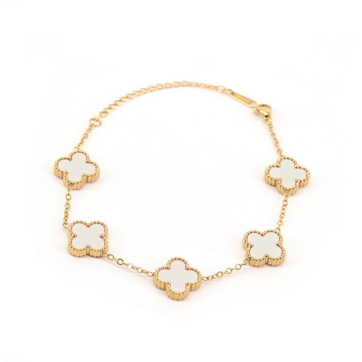 Clover Armband - Wit/Goud | 21,5 cm | Stainless Steel | Fashion Favorite