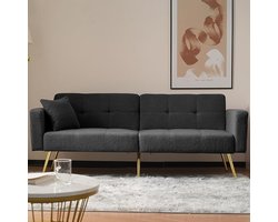 Luxe 3-Zits Slaapbank met Verstelbare Rugleuning – Converteerbare Futon Hoekbank voor Gasten – Grijze Stoffen Bank met Uitklapbare Slaapfunctie – Compacte Moderne Zithoek voor Woonkamer, Studio en Appartement House&Garden