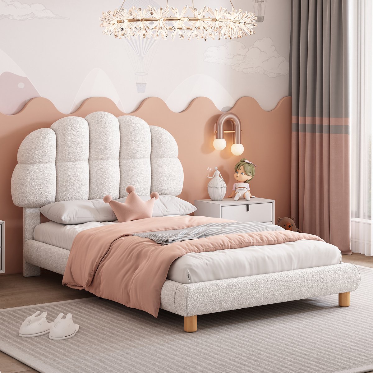 REDOM Bedframe – 90x200 cm – Met halfrond hoofdbord & verstelbare hoogte – Fluweel – Wit