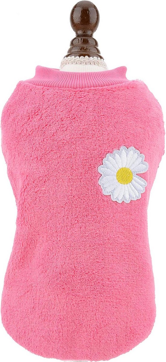 Warme Roze Fleece Trui voor Kleine Hond of Kat met Bloemenprint - Winterkleding