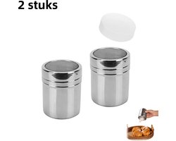 2-delige roestvrijstalen poederdispenser met stofkap - Chocoladepoederpot - Geschikt voor koffie, keukenkruiden en specerijenpotten - Zilver