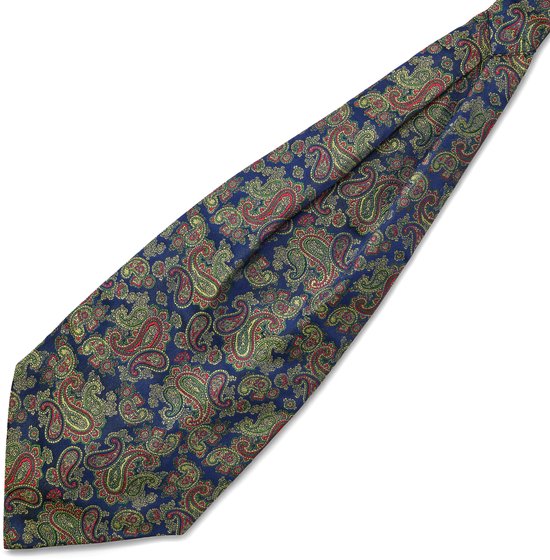 Cravate Ascot en soie colorée à motif cachemire bleu clair