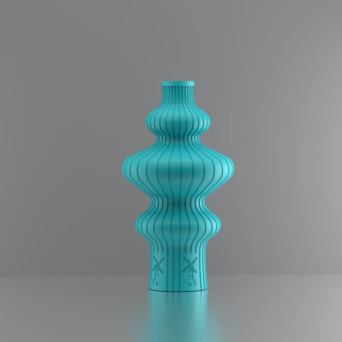 3d-gezellig Fontein met molen - Vaas - Turkooise - Maat 20 cm - Kunststof - Modern - Bloemenvaas -100% gerecycled PLA (bioplastic)