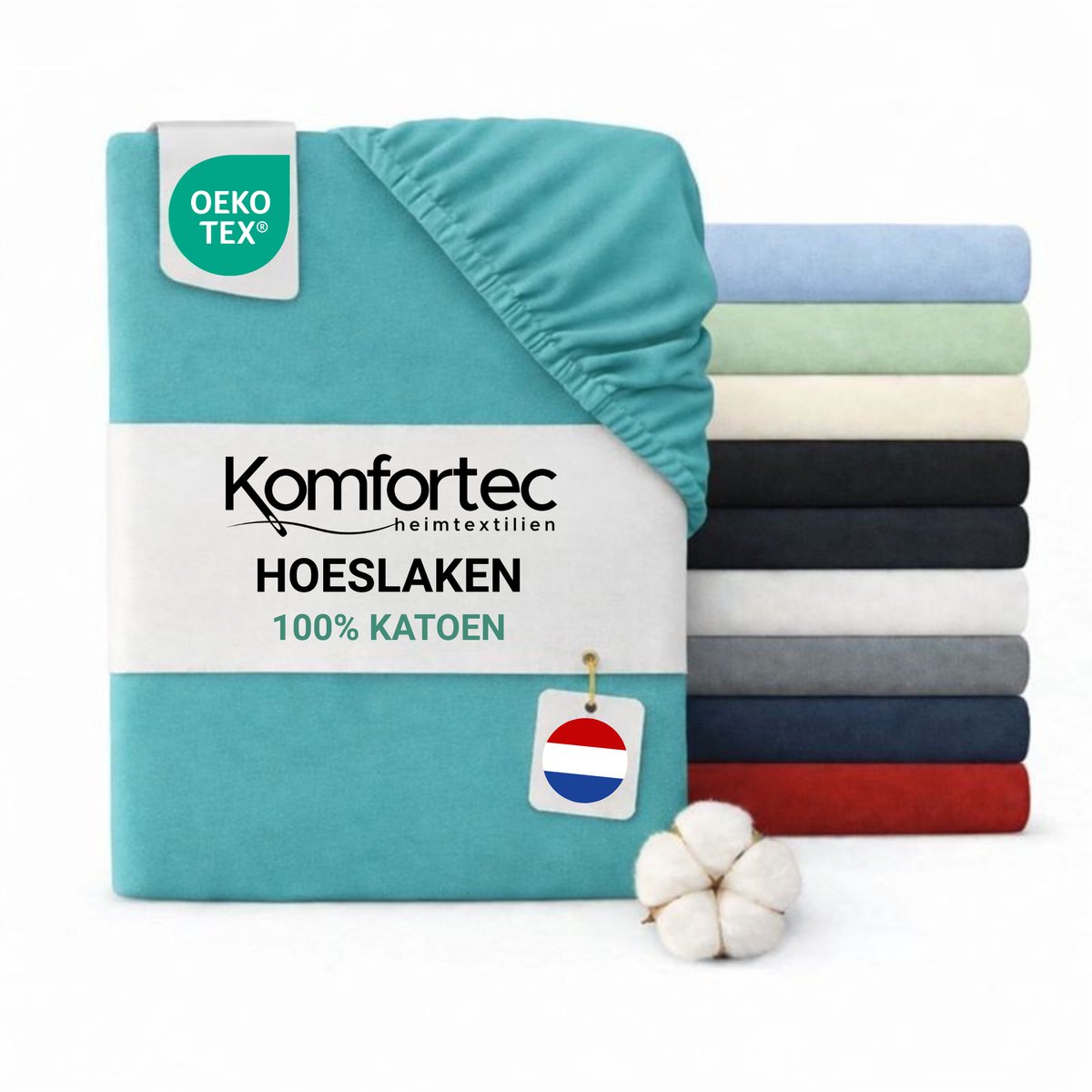 Komfortec Jersey Stretch Hoeslaken 140x200 cm - 23cm Matrasdikte- Rondom Elastiek - 100% Katoen - Aqua