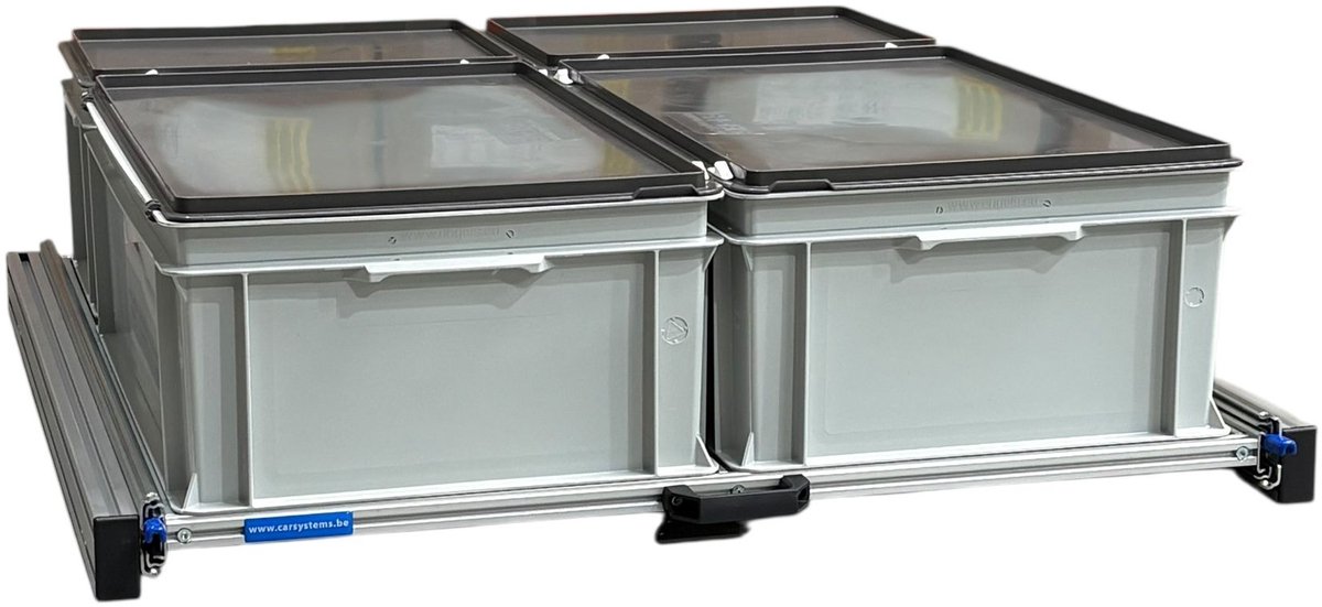 Schuifframe aluminium voor camper 90x80 cm inclusief 4 bakken met deksel