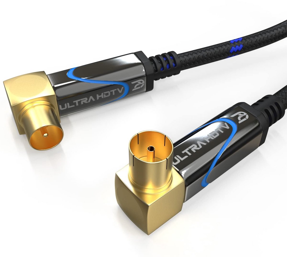 Antennekabel 1,5m Coax HD TV Kabel met 90 Graden Hoekstekkers voor DVB-T/T2, DVB-C en Satelliet