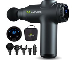 Massatico Massage Gun Compact - Professioneel en Krachtig Massage Apparaat - Massageapparaat Massagegun - Massage Pistool - Zwart - 5 Opzetstukken - 32 Standen - Met Koffer