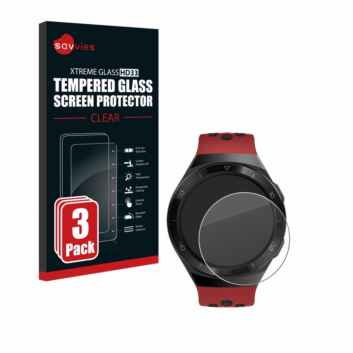 Savvies - Glas Screenprotector voor Huawei Watch GT 2e - Gehard Beschermglas 9H 3 Stuks