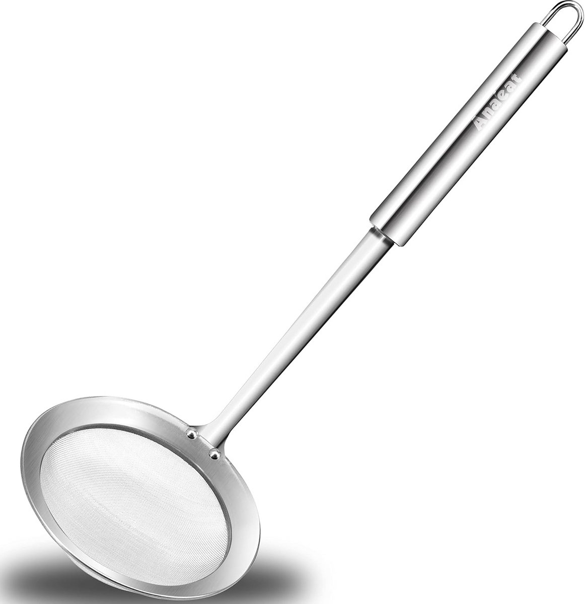 Fijnmazige RVS Schuimspaan met Lange Steel - Keukenzeef voor Frituren, Vet en Bouillon