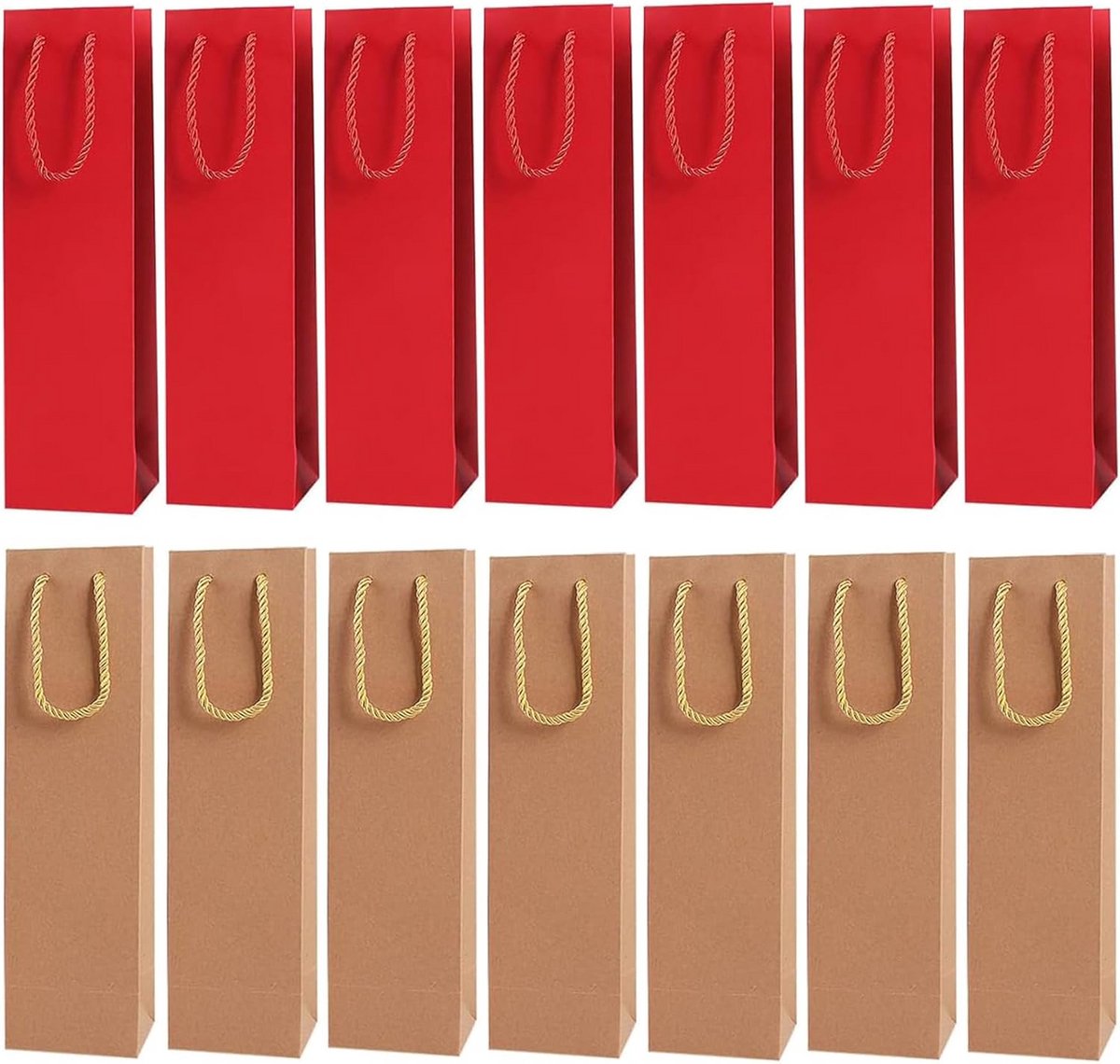Luxe Geschenkzakken voor Wijnfles - 16 Stuks Kraftpapier Wijnzakken met Handvat