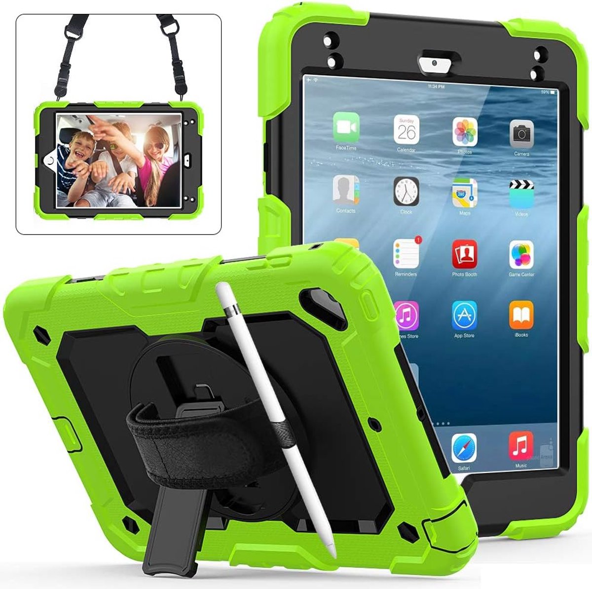 Tablethoes iPad Mini 5/4 met penhouder, iPad Mini 5e/4e generatie (7,9 inch), groen