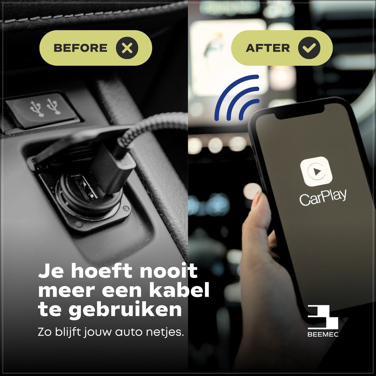 Draadloze CarPlay & Android Auto Dongle Beemec 5GHz USB Plug & Play voor auto vanaf 2017, compact zwart - Afbeelding 2