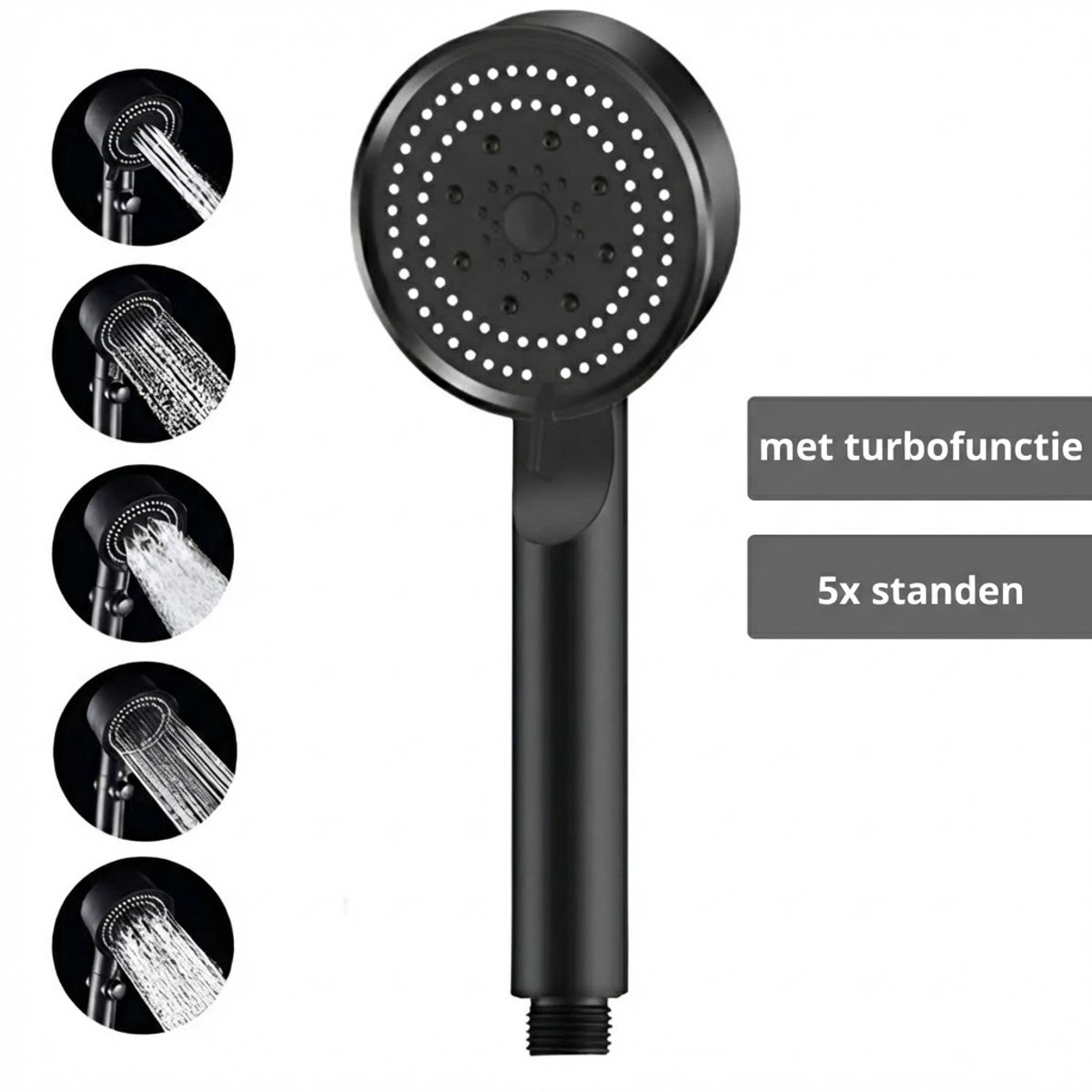 Jungengel Waterbesparende Hogedruk Douchekop - Zwart Mat - 5 Straalsoorten - Handdouche 22.5 cm