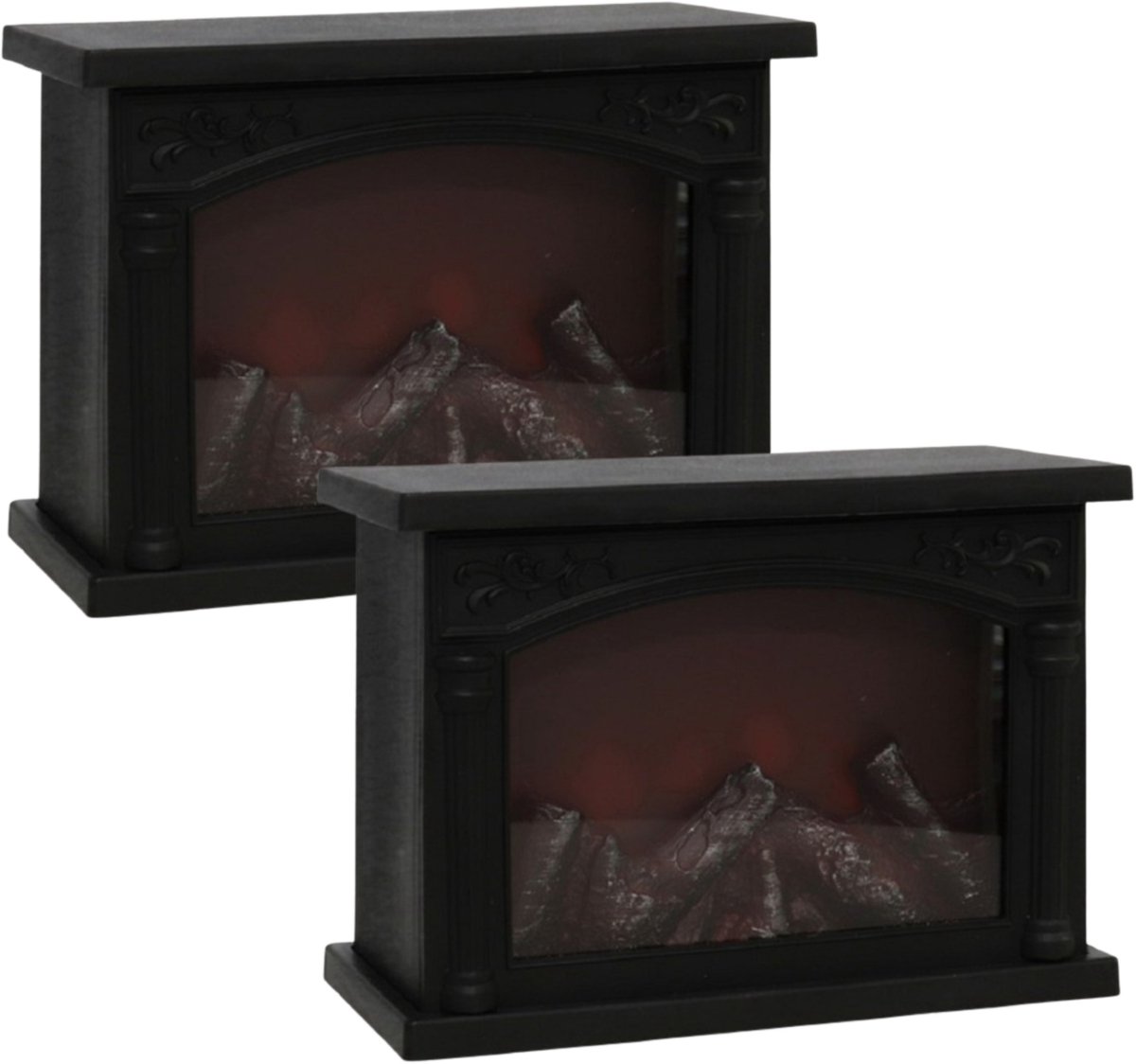 Gerimport Sfeerhaard - 2x - zwart - met led verlichting - L28 x B12 x H20 cm - open haard