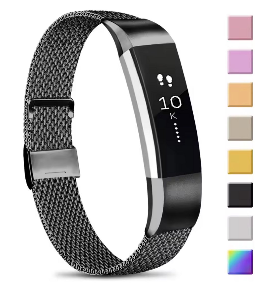 New Age Devi - Milanees Smartwatch bandje - Geschikt voor Fitbit Alta - Alta HR Milanese band - zwart - Maat: L