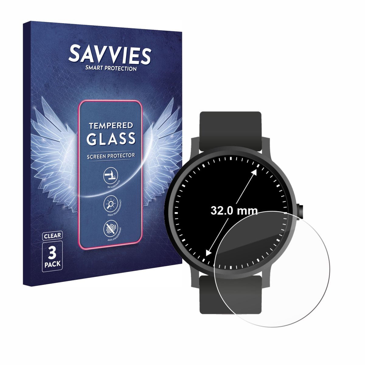 Savvies - Glas Screenprotector voor Horloges (Rond, ø: 32 mm) - Gehard Beschermglas 9H 3 Stuks