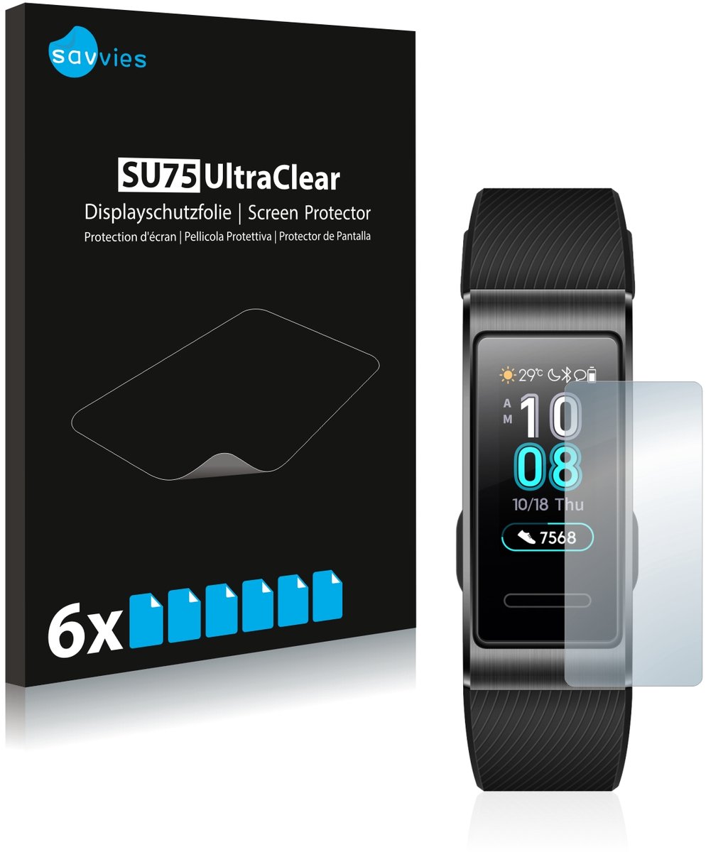 Savvies - Screenprotector voor Huawei Band 3 Pro - Folie Beschermfolie transparant 6 Stuks