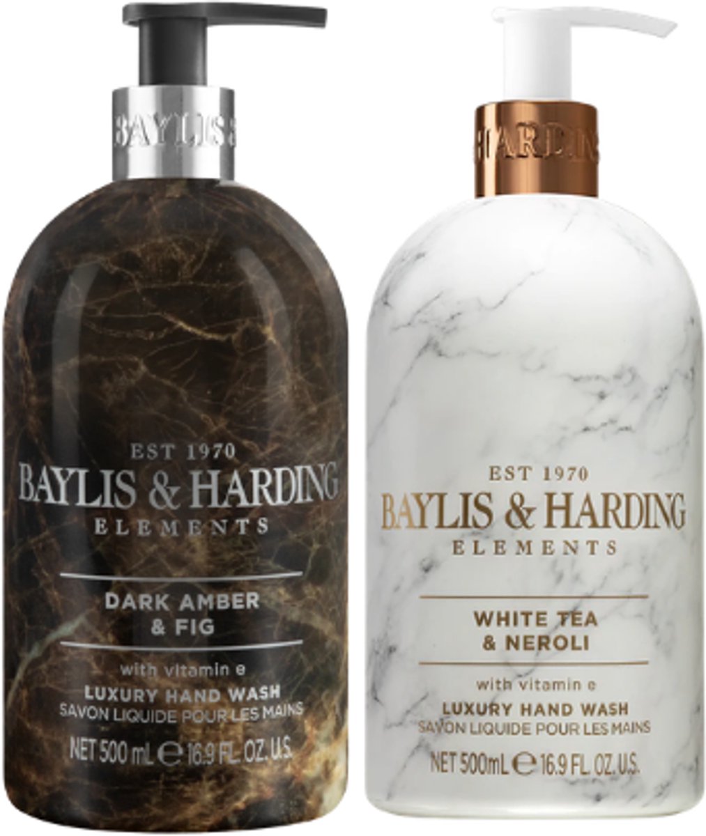 Baylis & Harding Handzeep - Elements Multipack | 2x 500ml - Dark Amber & Fig - White Tea & Neroli - Luxe Vloeibare Handzeep - Set van 2 | Limited Edition 2026