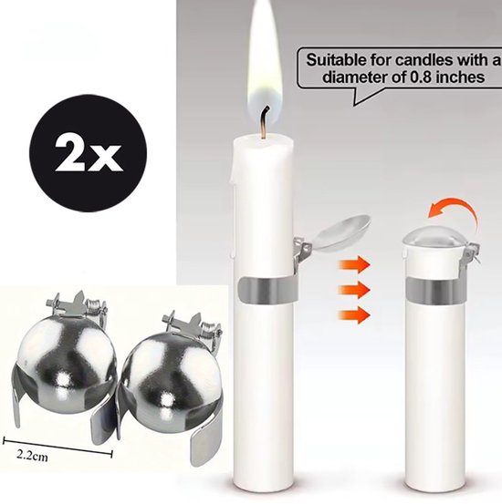 Actie4you® - Kaarsen Dover - Kaarsen dover - Set van 2 - Kaarsenblusser - 2 cm breed - Verstelbare ringen - Veilig en stijlvol kaarsen doven – Automatisch Kaarsen Dover - Geen Geklieder – Zilver Kleur