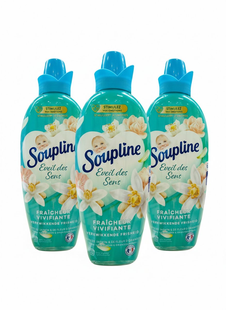 3 x Soupline Éveil des Sens 1,2L – Verkwikkende Frisheid – Jasmijn & Oranjebloesem – 52 Wasbeurten
