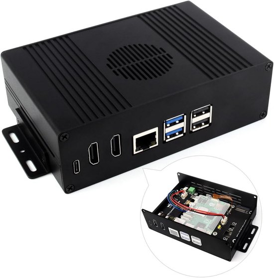 M.2 NVMe-behuizing voor Raspberry Pi 5 met 2x HDMI 4K-uitvoer en aluminium koeling